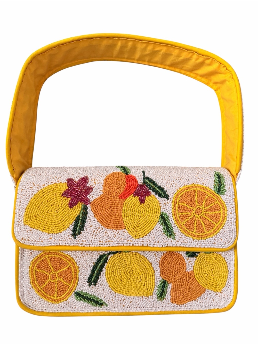 Yellow Fruit Embroidered Shoulder Bag - Women